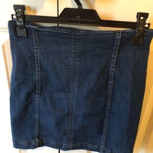 Free People mini pencil skirt in blue denim.